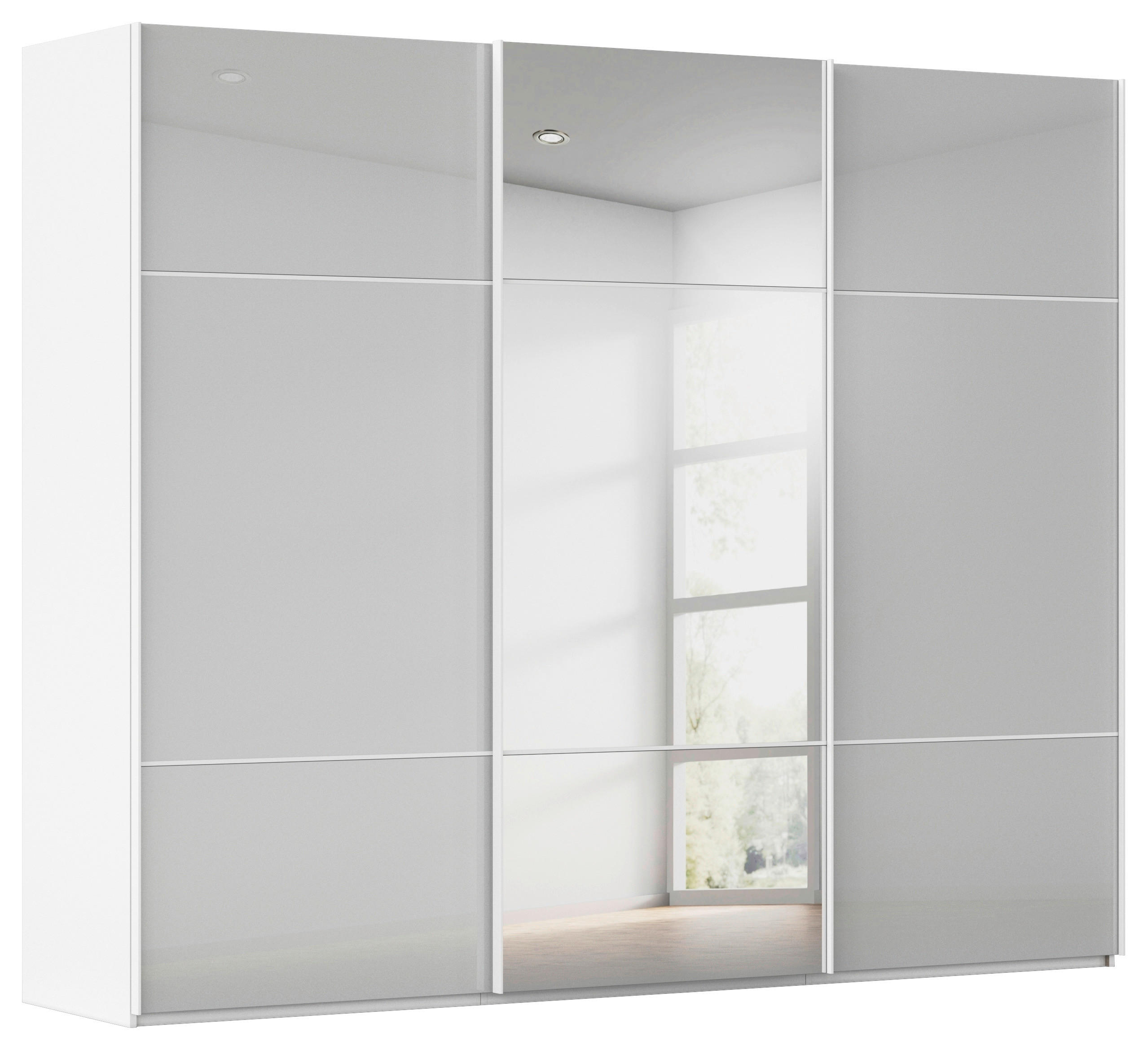 SCHWEBETÜRENSCHRANK 242/223/68 cm,  in Grau, Weiß, 3 Tür(en)  - Weiß/Grau, KONVENTIONELL, Glas/Holzwerkstoff (242/223/68cm) - Novel