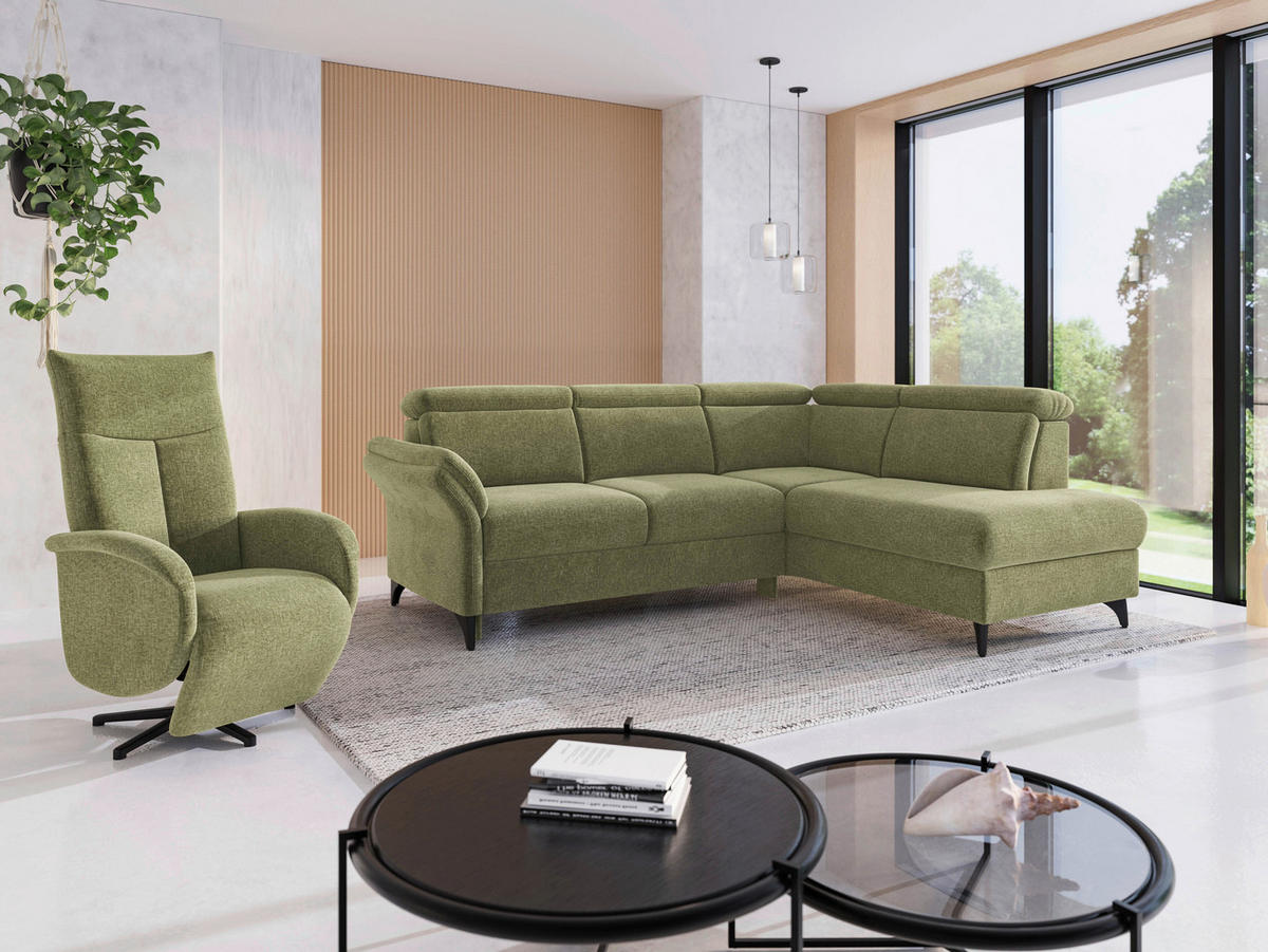 ECKSOFA GLENDALE E in Flachgewebe Hellgrün  247/193 cm  - Schwarz/Hellgrün, KONVENTIONELL, Textil/Metall (247/193cm) - Sit & More