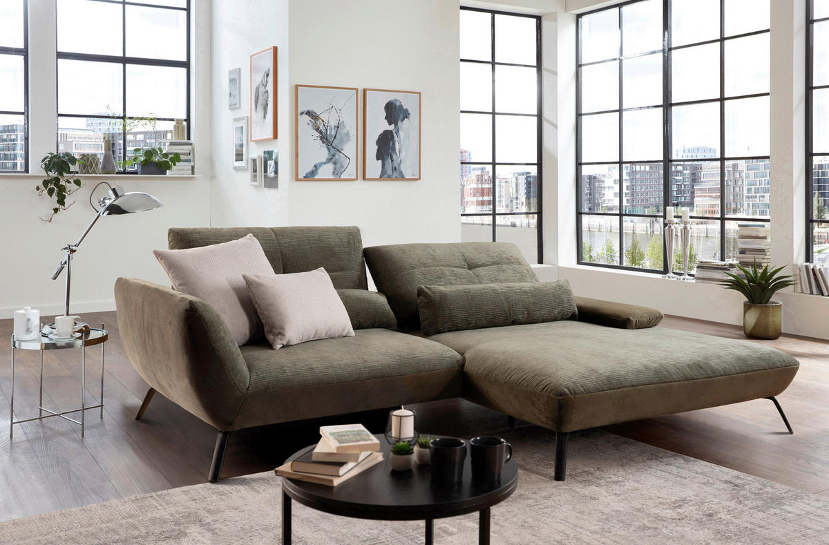 ECKSOFA Olivgrün  - Schwarz/Olivgrün, Trend, Holz/Metall (273/191-207cm) - Livetastic