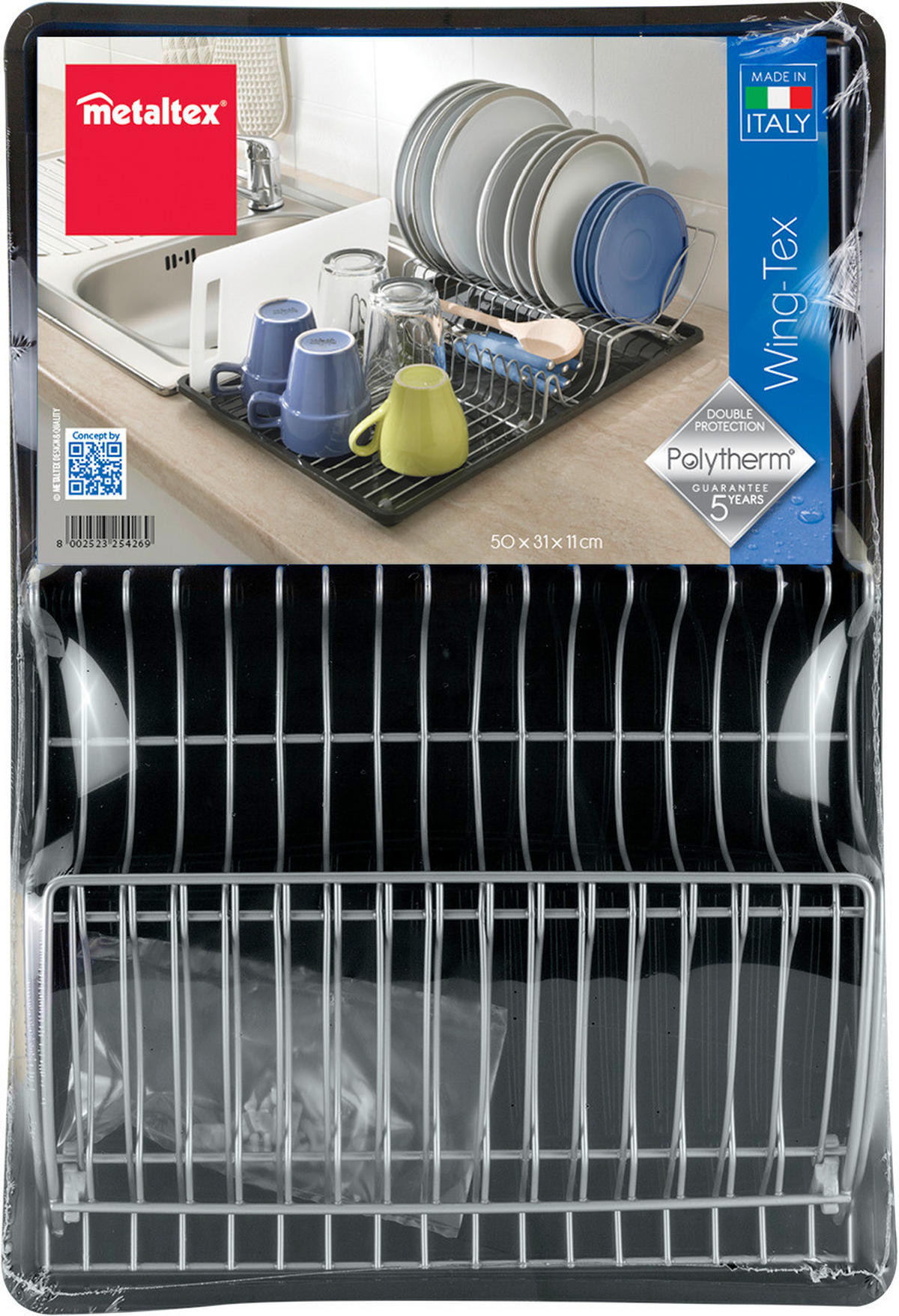 EDÉNYSZÁRÍTÓ KOSÁR - antracit/sötétszürke, Basics, műanyag/fém (50/11/31cm) - Metaltex