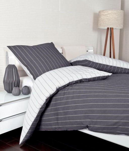 WENDEBETTWÄSCHE TANGO Seersucker 200/200 cm  - Titanfarben, KONVENTIONELL, Textil (200/200cm) - Janine
