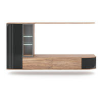 WOHNWAND 4-teilig  in Schwarz, Eichefarben  255/130/40 cm  - Eichefarben/Schwarz, Design, Glas/Holzwerkstoff (255/130/40cm) - MID.YOU