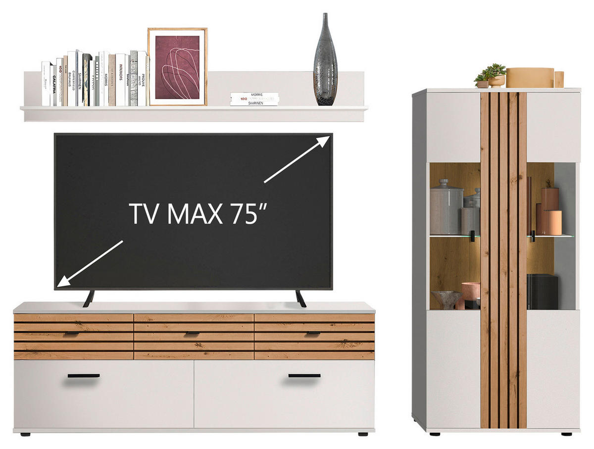 REGAL ZA DNEVNI BORAVAK bijela, hrast tamni   - bijela/hrast tamni, Design, staklo/drvni materijal (254,6/175/38cm) - Livetastic