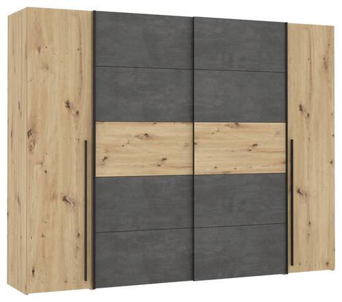 KLEIDERSCHRANK 270/210/61 cm 4-türig Eichefarben, Dunkelgrau  - Eichefarben/Dunkelgrau, MODERN, Holzwerkstoff/Kunststoff (270/210/61cm) - MID.YOU