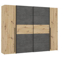 KLEIDERSCHRANK 270/210/61 cm 4-türig Eichefarben, Dunkelgrau  - Dunkelgrau/Eichefarben, MODERN, Holzwerkstoff/Kunststoff (270/210/61cm) - MID.YOU