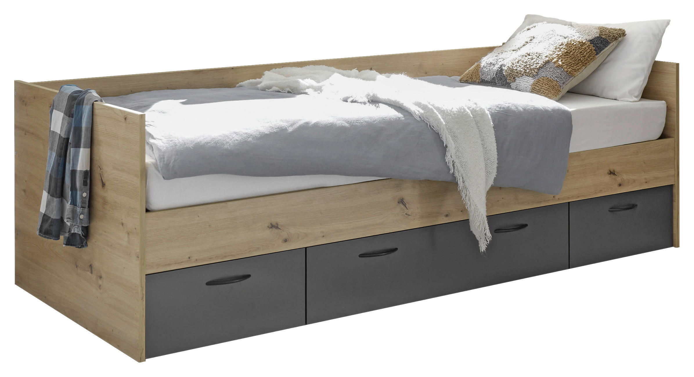Boxxx Bett Graphit, Eiche Artisan 90x200 cm