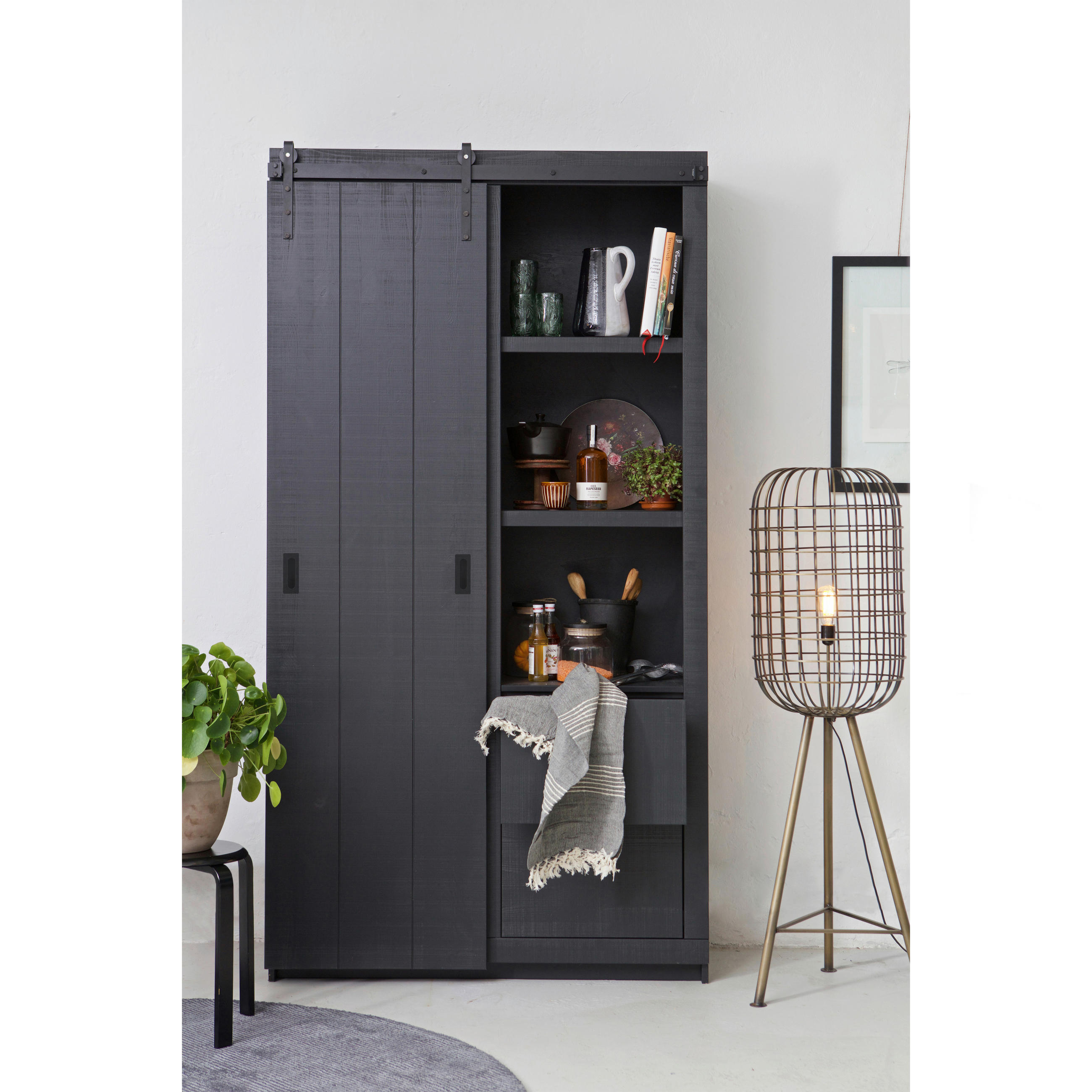 MEHRZWECKSCHRANK 122/230/37 cm  in Schwarz  - Schwarz, Design, Holz/Metall (122/230/37cm) - Livetastic