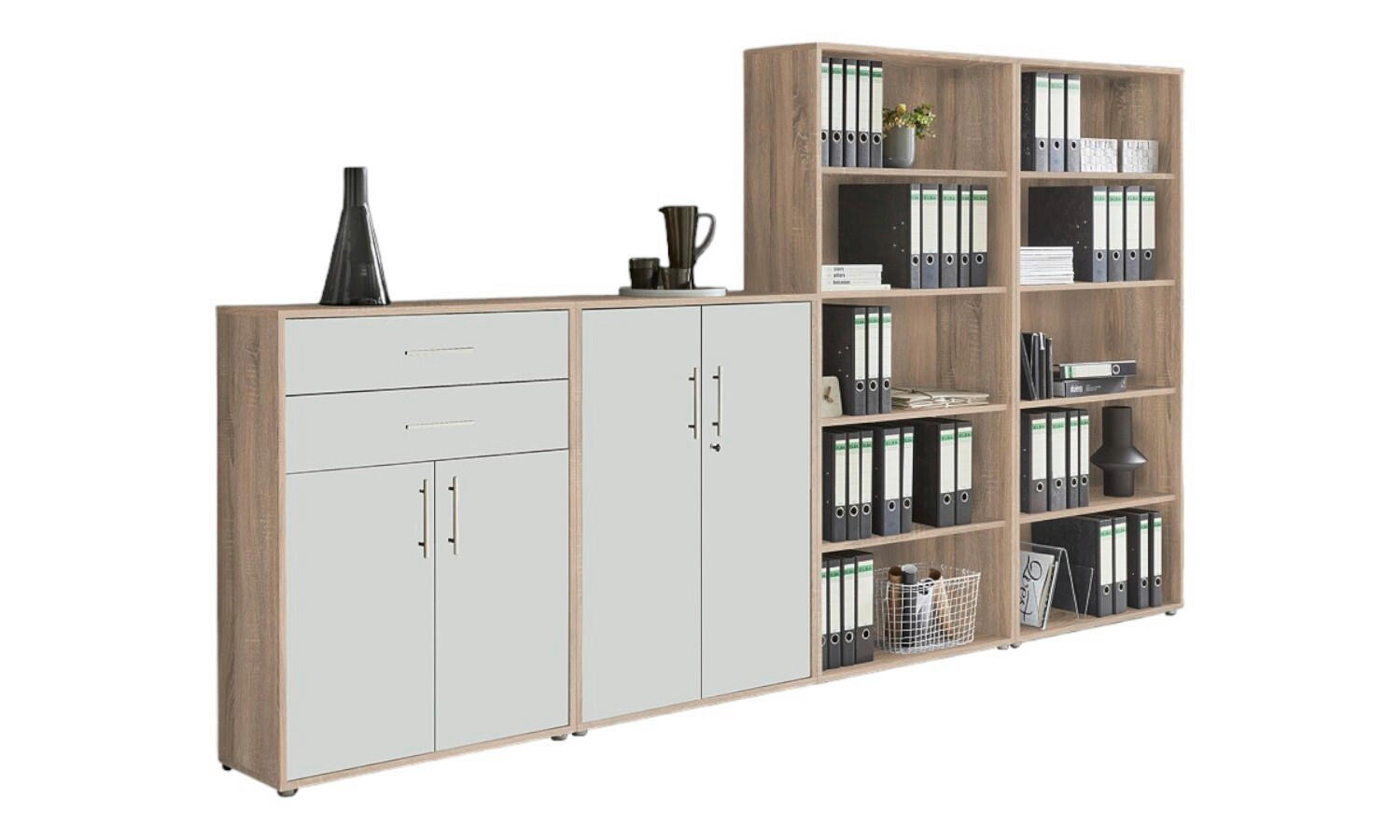 AKTENSCHRANK Weiß, Eichefarben  - Eichefarben/Weiß, MODERN, Holzwerkstoff (337,6/185,6/33cm) - MID.YOU