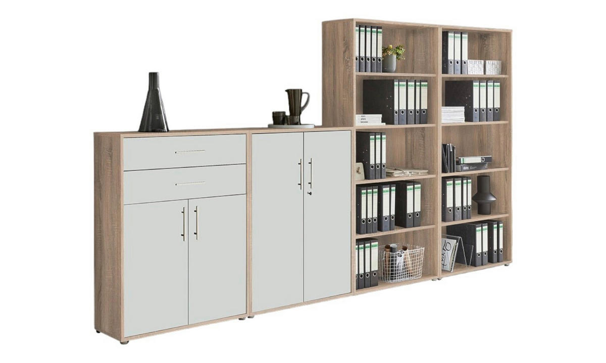 AKTENSCHRANK Weiß, Eichefarben  - Eichefarben/Weiß, MODERN, Holzwerkstoff (337,6/185,6/33cm) - MID.YOU
