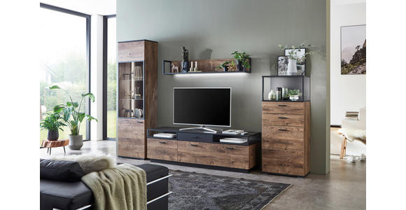 WOHNWAND  in Eichefarben, Dunkelgrau  320/206/50 cm  - Eichefarben/Dunkelgrau, KONVENTIONELL, Glas/Holzwerkstoff (320/206/50cm) - Cantus