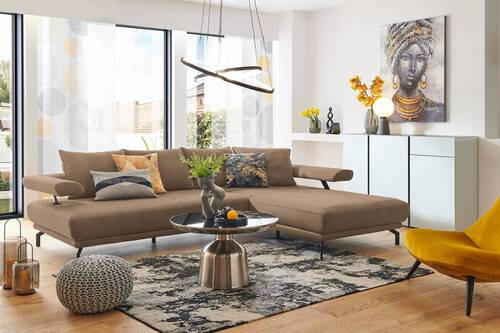 ECKSOFA in Mikrofaser Beige  - Beige/Schwarz, Design, Textil/Metall (305/224cm) - Dieter Knoll