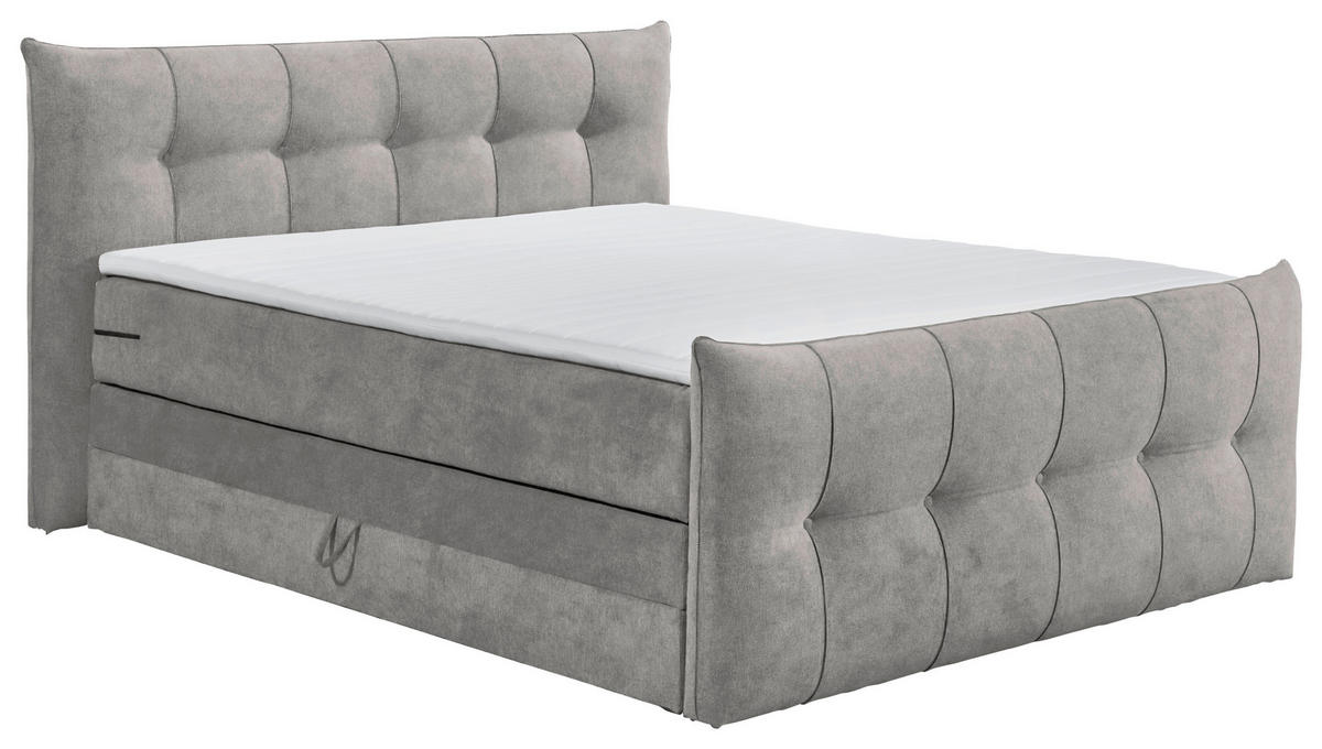 BOXSPRINGBETT 180/200 cm  in Hellgrau  - Hellgrau/Schwarz, KONVENTIONELL, Kunststoff/Textil (180/200cm) - Esposa