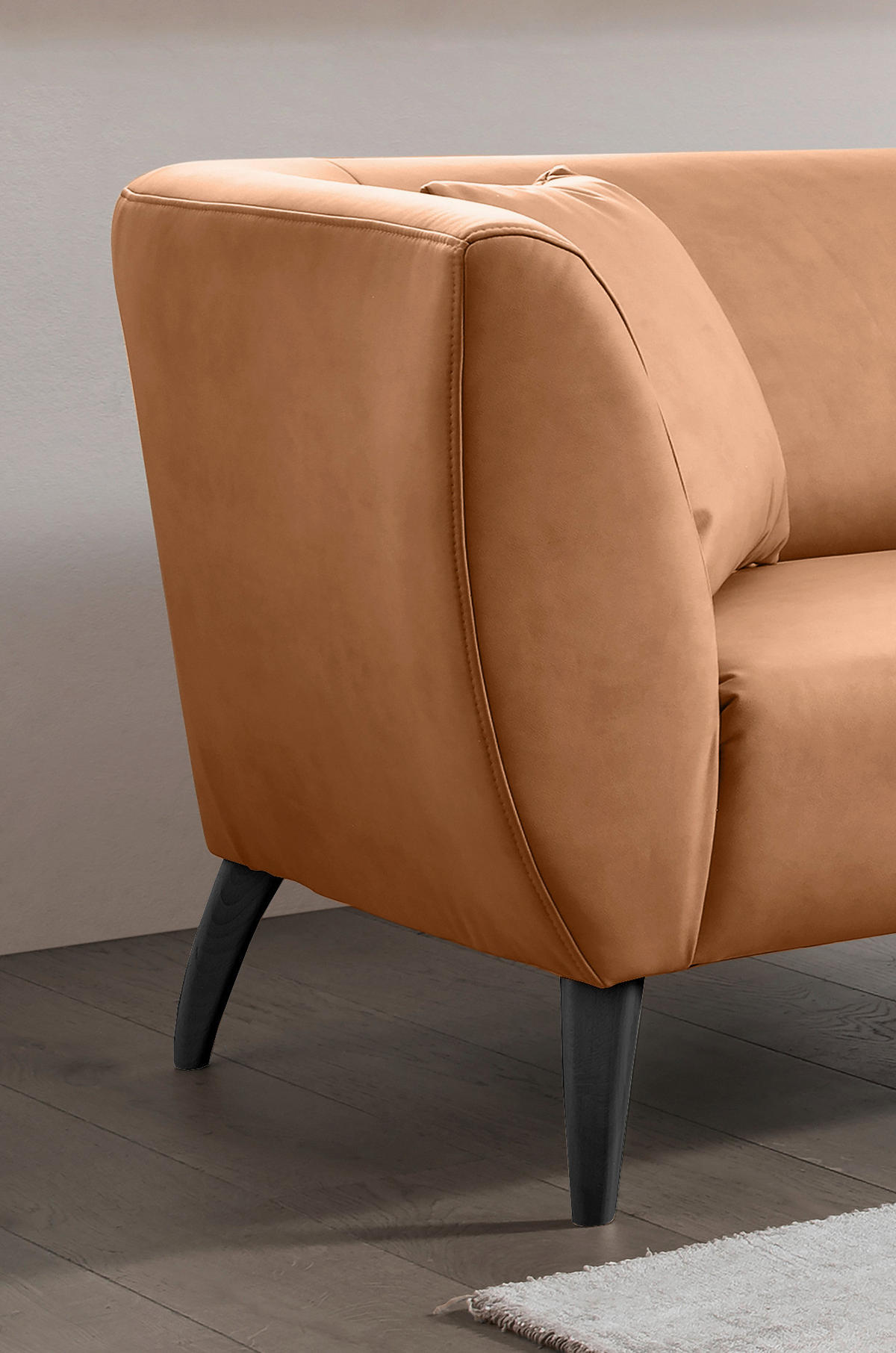 2-SITZER-SOFA Lederlook Cognac  - Cognac/Schwarz, MODERN, Holz/Textil (172/83/88cm) - Livetastic