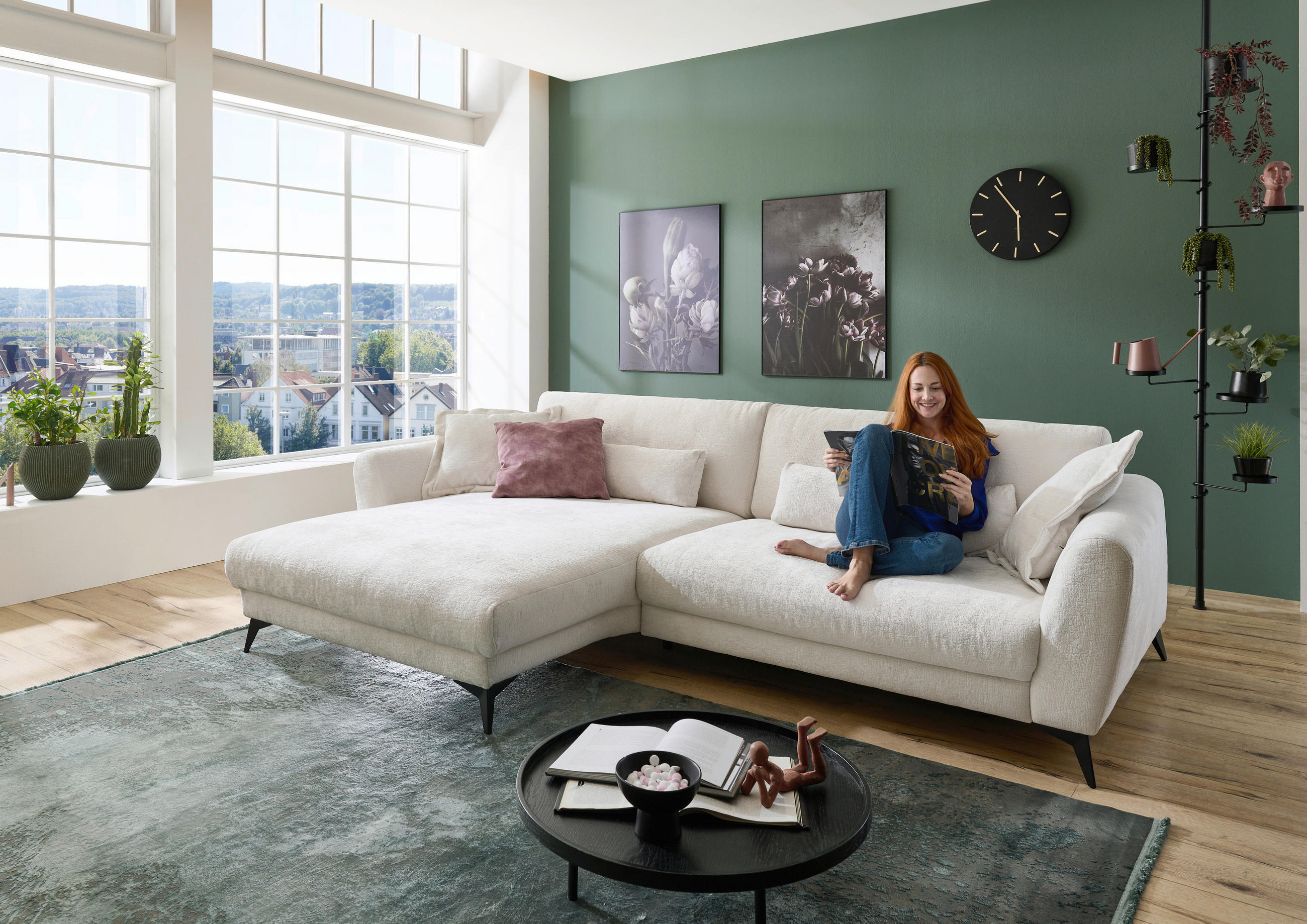 ECKSOFA Naturfarben Chenille  - Schwarz/Naturfarben, Design, Textil/Metall (194/288cm) - Niels Andersson
