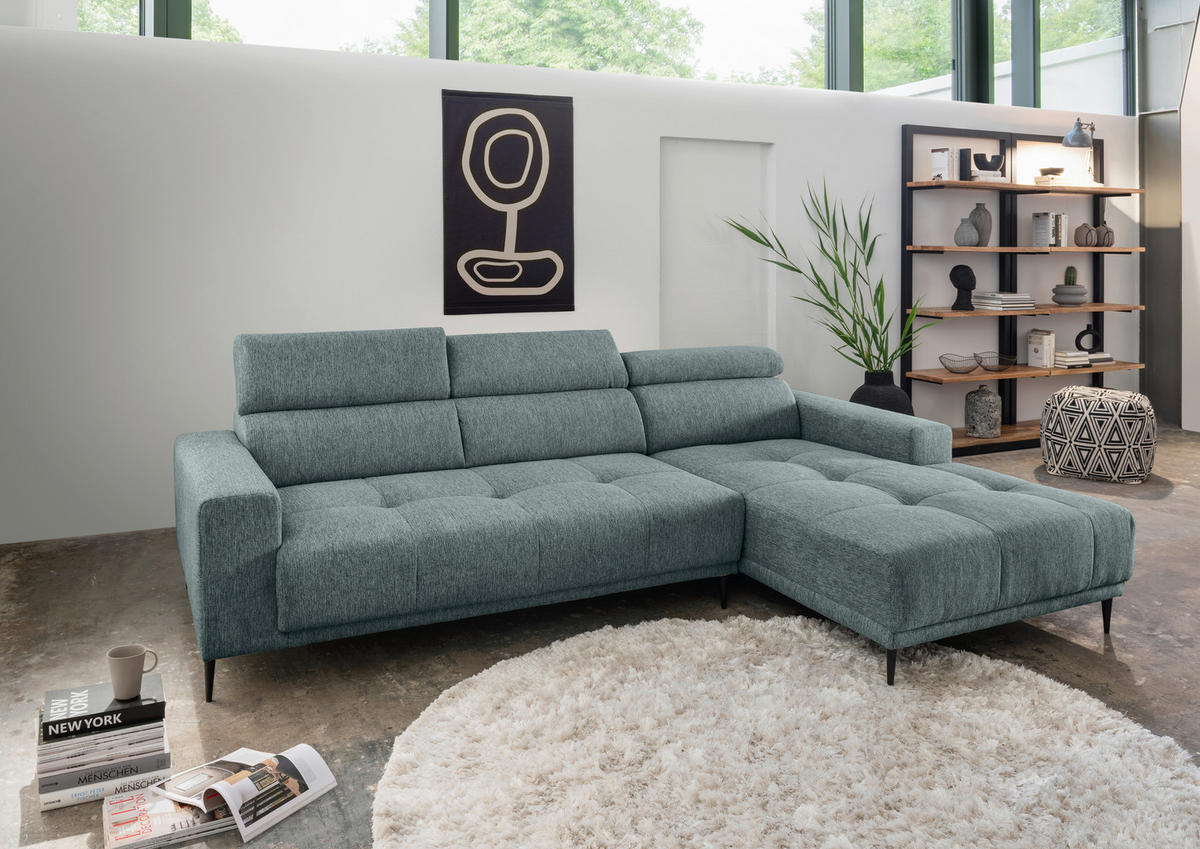 ECKSOFA Chenille  - Schwarz, KONVENTIONELL, Textil/Metall (276/188cm) - Livetastic