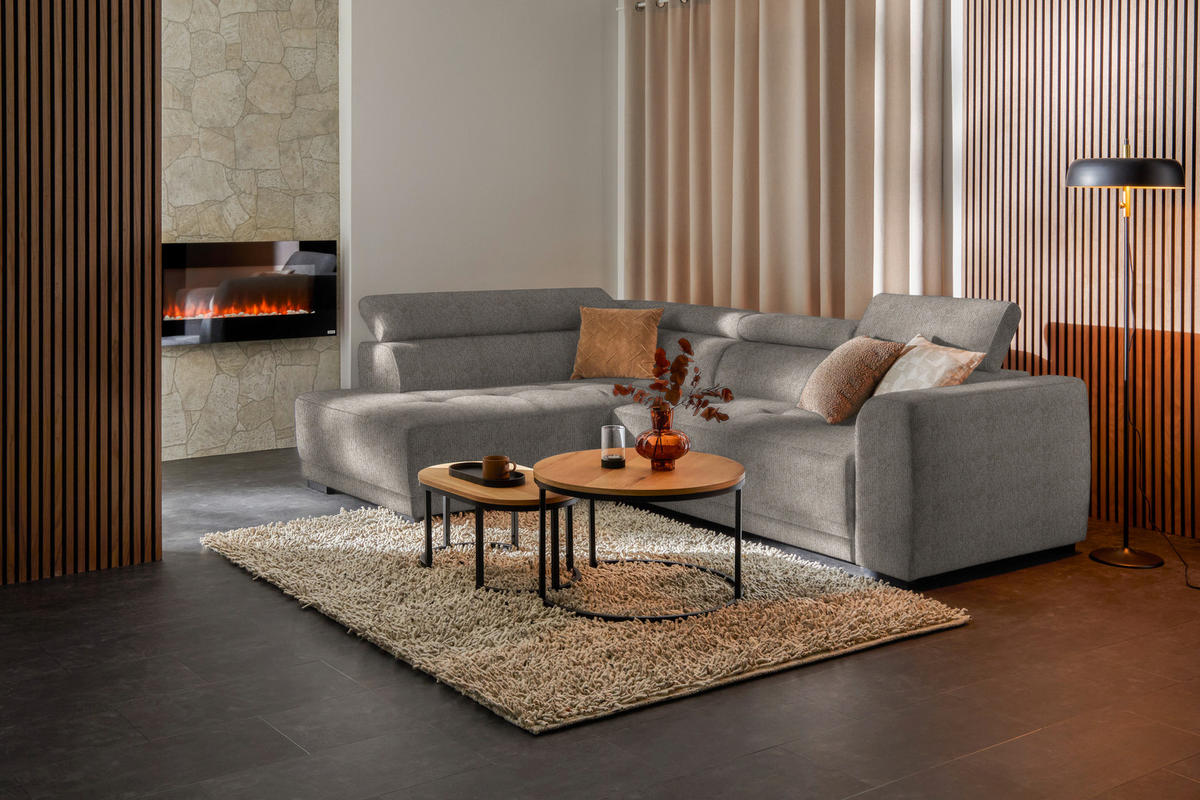 ECKSOFA in Struktur Greige  - Greige/Schwarz, Design, Kunststoff/Textil (205/284cm) - MID.YOU