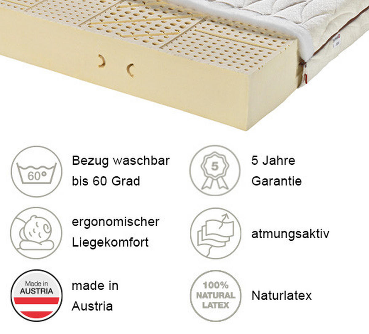 LATEXMATRATZE 90/200 cm  - Weiß, Basics, Naturmaterialien/Textil (90/200cm) - Elastica