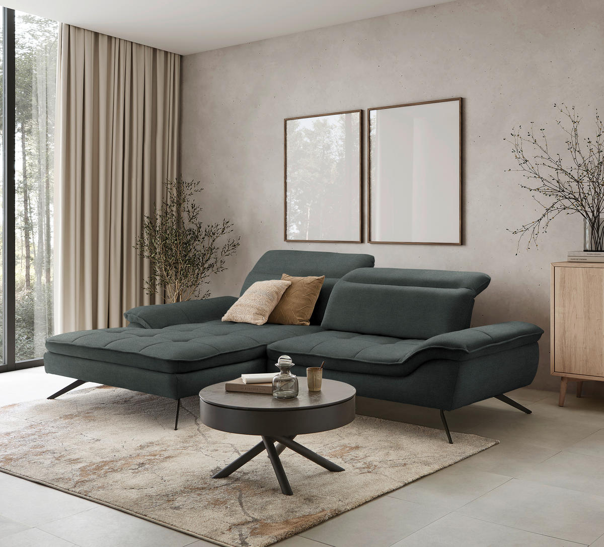 ECKSOFA in Webstoff Anthrazit  179-202/288 cm  - Anthrazit/Schwarz, Design, Textil/Metall (179-202/288cm) - Stylife