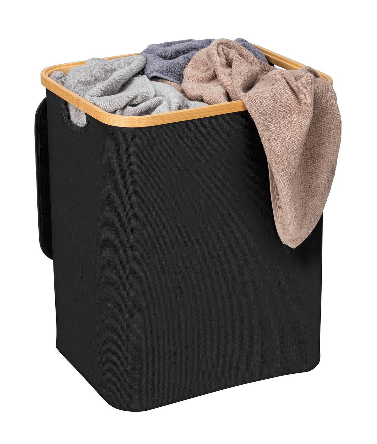 WÄSCHEKORB - Schwarz/Naturfarben, KONVENTIONELL, Holz/Textil (41/50/33cm) - Wenko