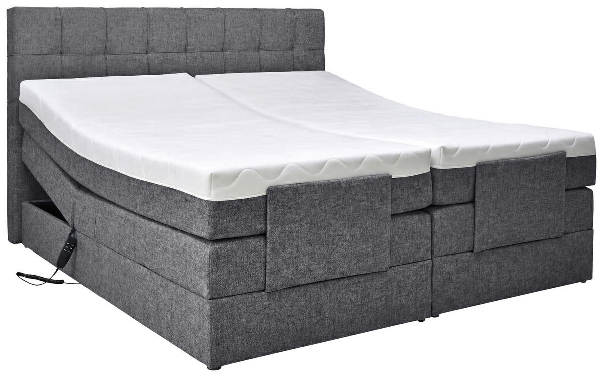 BOXSPRINGBETT 160/200 cm,  in Dunkelgrau, gepolstertes Kopfteil, Topper, motorische Verstellbarkeit, Fernbedienung, Matratzen, H3 = fest  - Dunkelgrau/Schwarz, KONVENTIONELL, Kunststoff/Textil (160/200cm) - Moderano