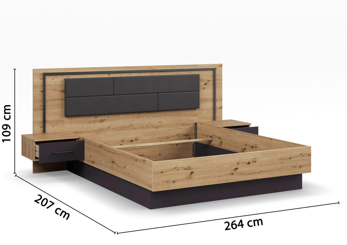 BETTANLAGE - Eichefarben/Eiche Artisan, Design, Textil (180/200cm) - Rauch Möbel