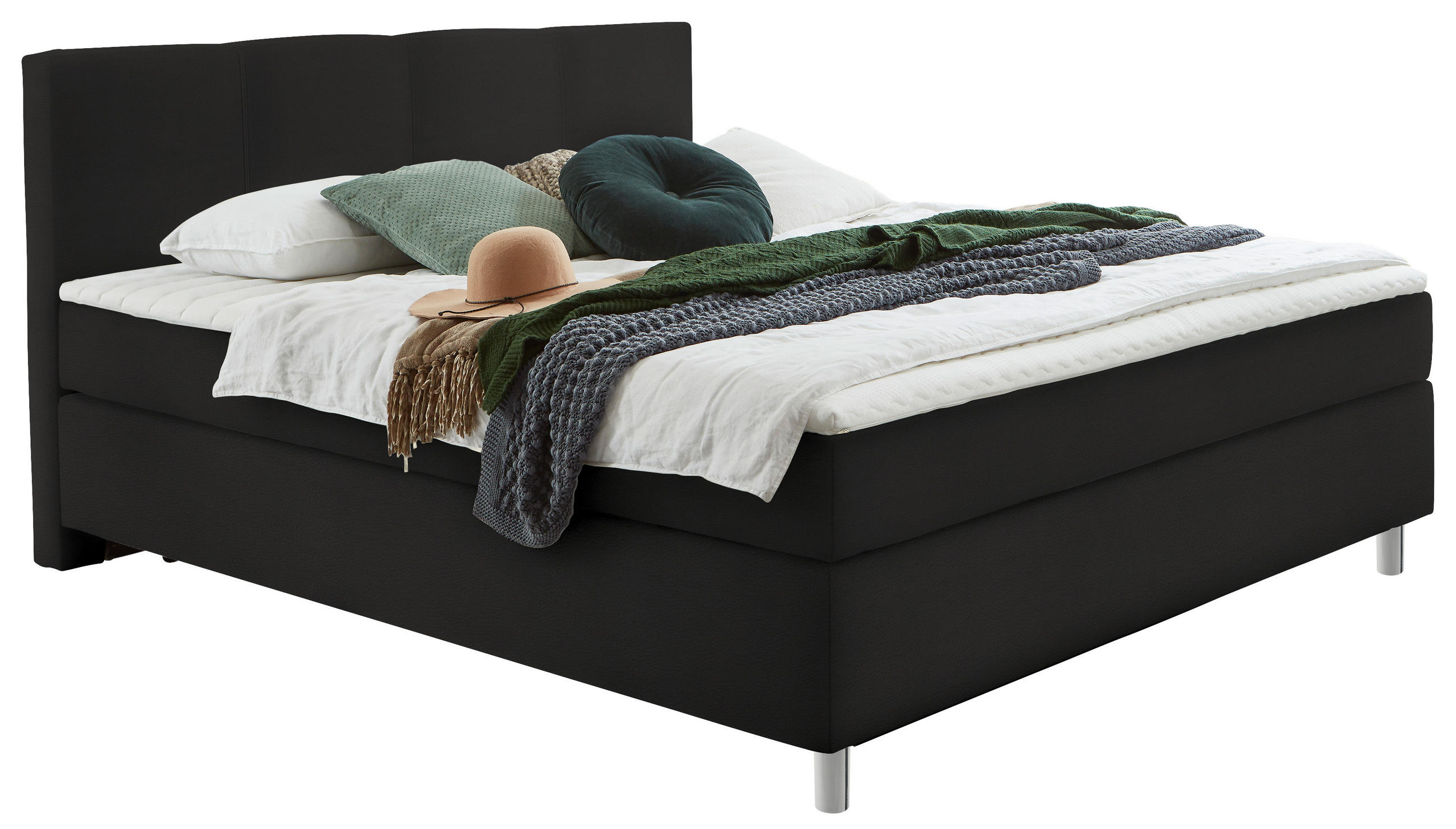BOXSPRINGBETT 140/200 cm  in Schwarz  - Chromfarben/Schwarz, KONVENTIONELL, Kunststoff/Textil (140/200cm) - Hom`in