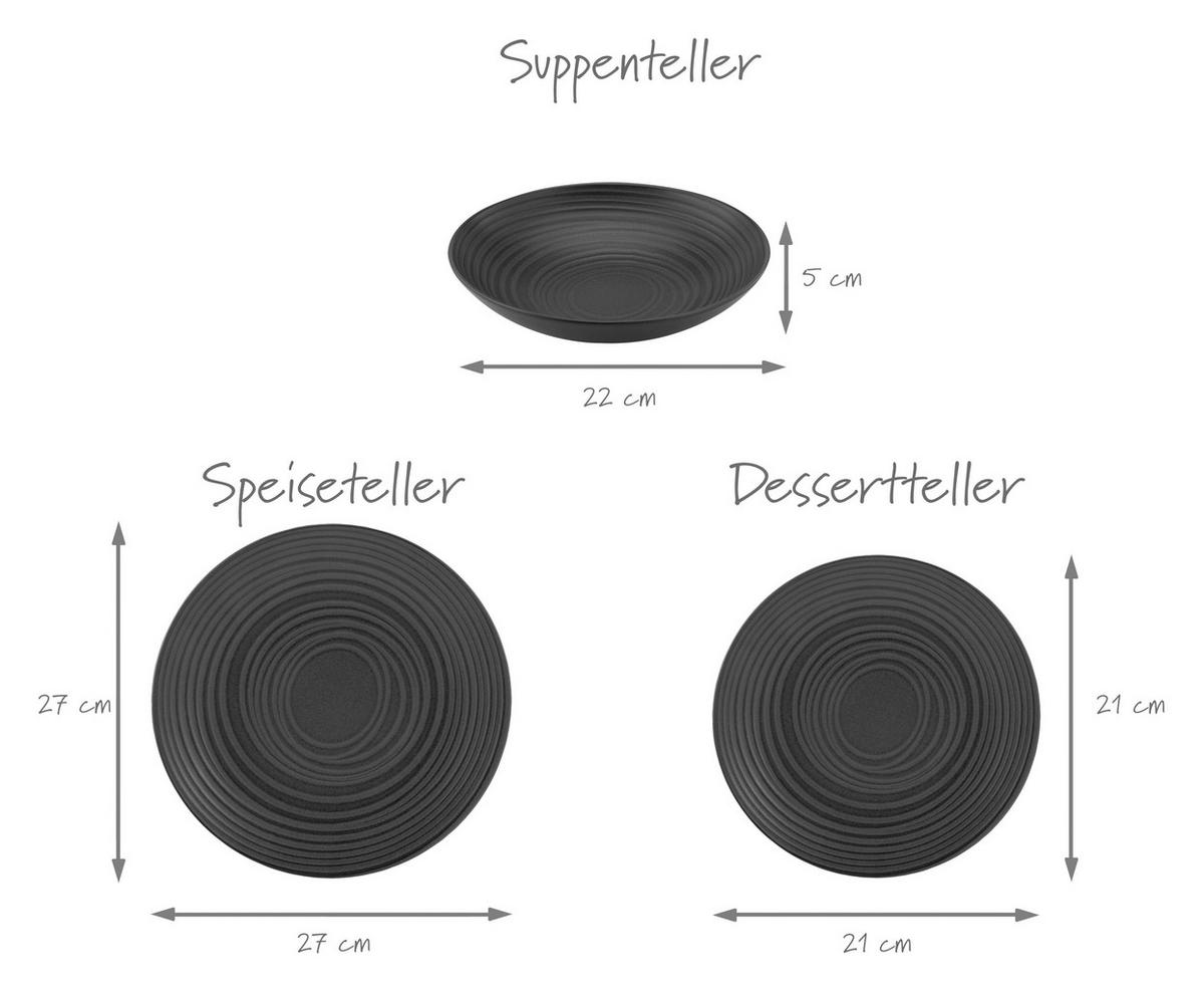 TAFELSERVICE Lava Stone black 18-teilig  - Schwarz, Design, Keramik - Creatable