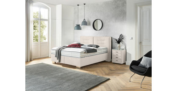 BOXSPRINGBETT 200/200 cm,  in Beige, Matratze, gepolstertes Kopfteil, H2 + H4 = mittel + sehr fest  - Chromfarben/Beige, KONVENTIONELL, Textil (200/200cm) - Dieter Knoll