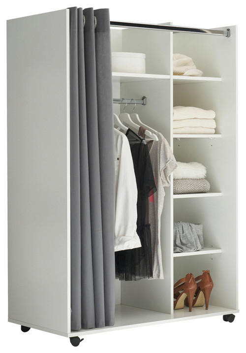 OFFENER KLEIDERSCHRANK 100/145/50 cm  in Grau, Weiß  - Weiß/Grau, Basics, Holzwerkstoff/Textil (100/145/50cm) - MID.YOU