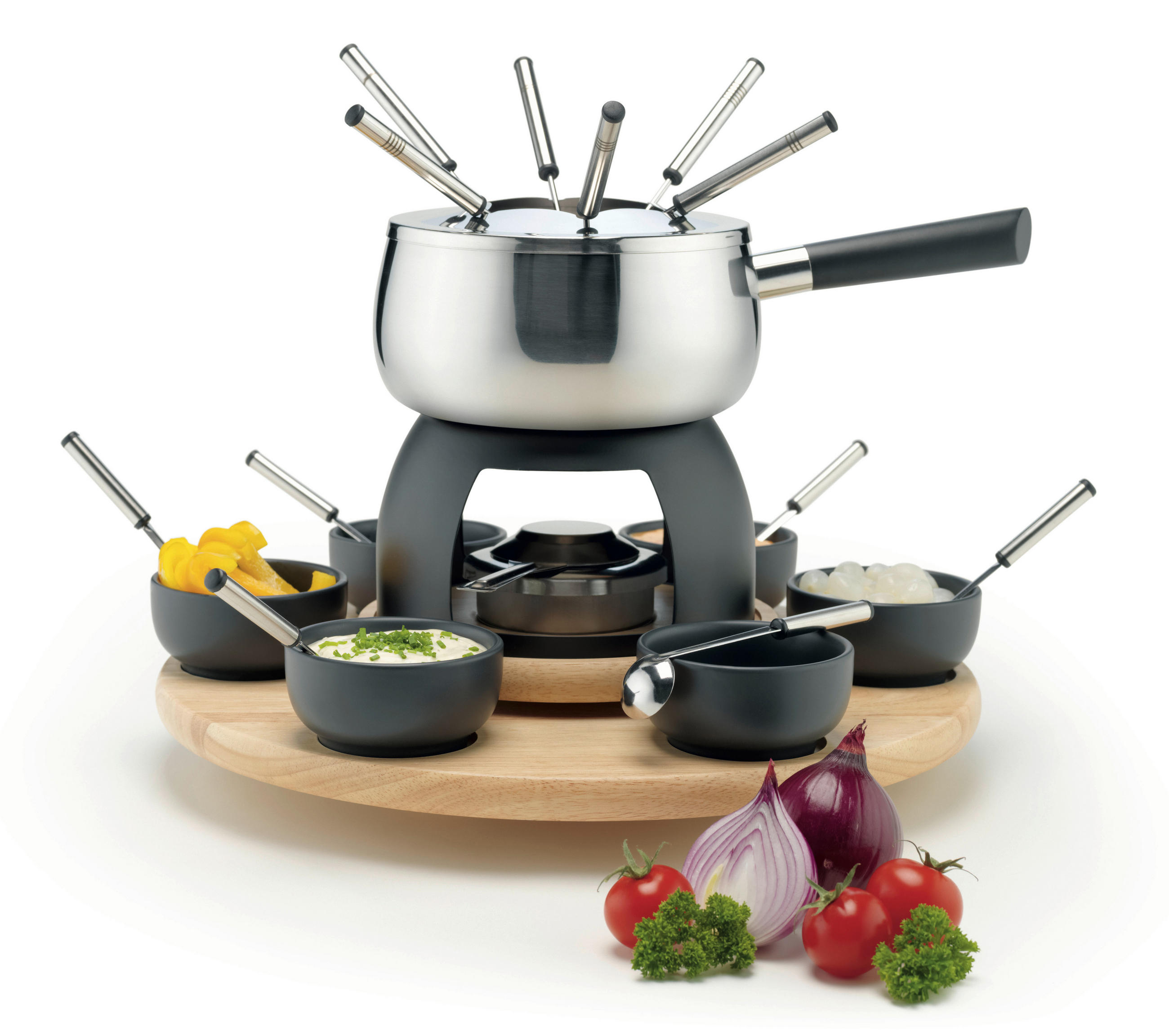 FONDUESET  - Silberfarben/Schwarz, Basics, Holz/Metall (45/45/21cm) - Mäser