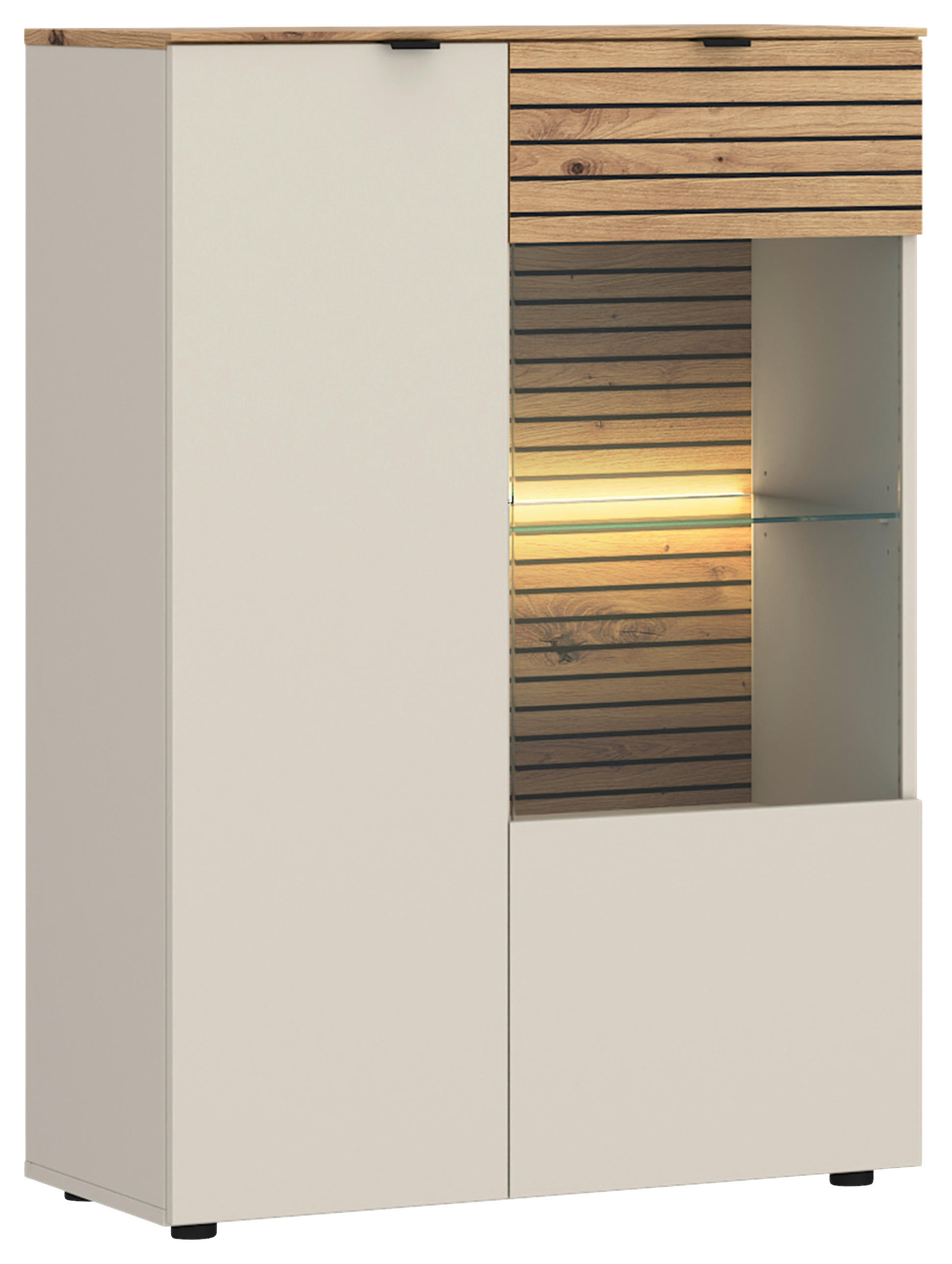 VITRINE Kaschmir, Eiche Artisan  - Kaschmir/Eiche Artisan, Basics, Glas/Holzwerkstoff (80/116/40cm) - Livetastic