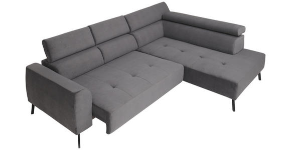 ECKSOFA in Feincord Anthrazit 280/205 cm - Anthrazit/Schwarz, Design, Textil/Metall (280/205cm) - Xora