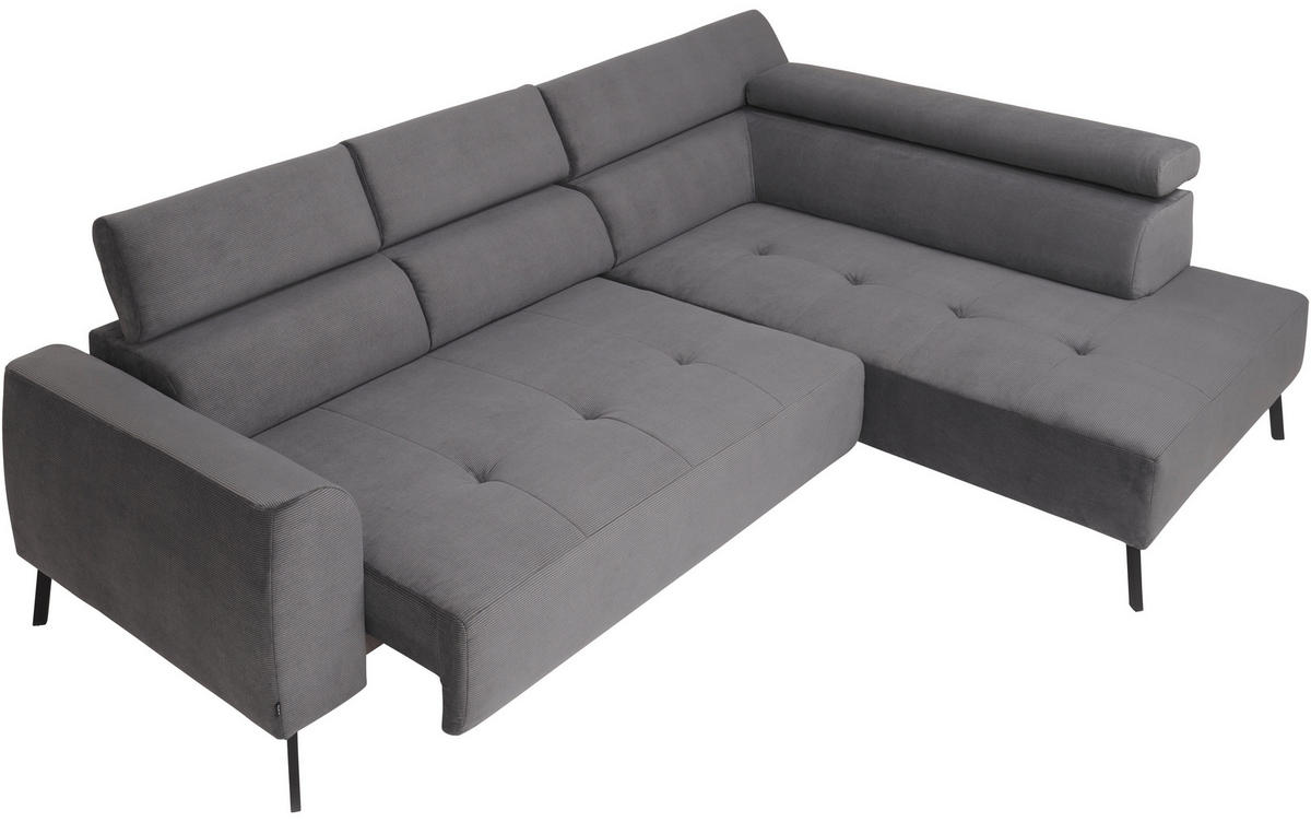 ECKSOFA in Feincord Anthrazit  280/205 cm  - Anthrazit/Schwarz, Design, Textil/Metall (280/205cm) - Xora