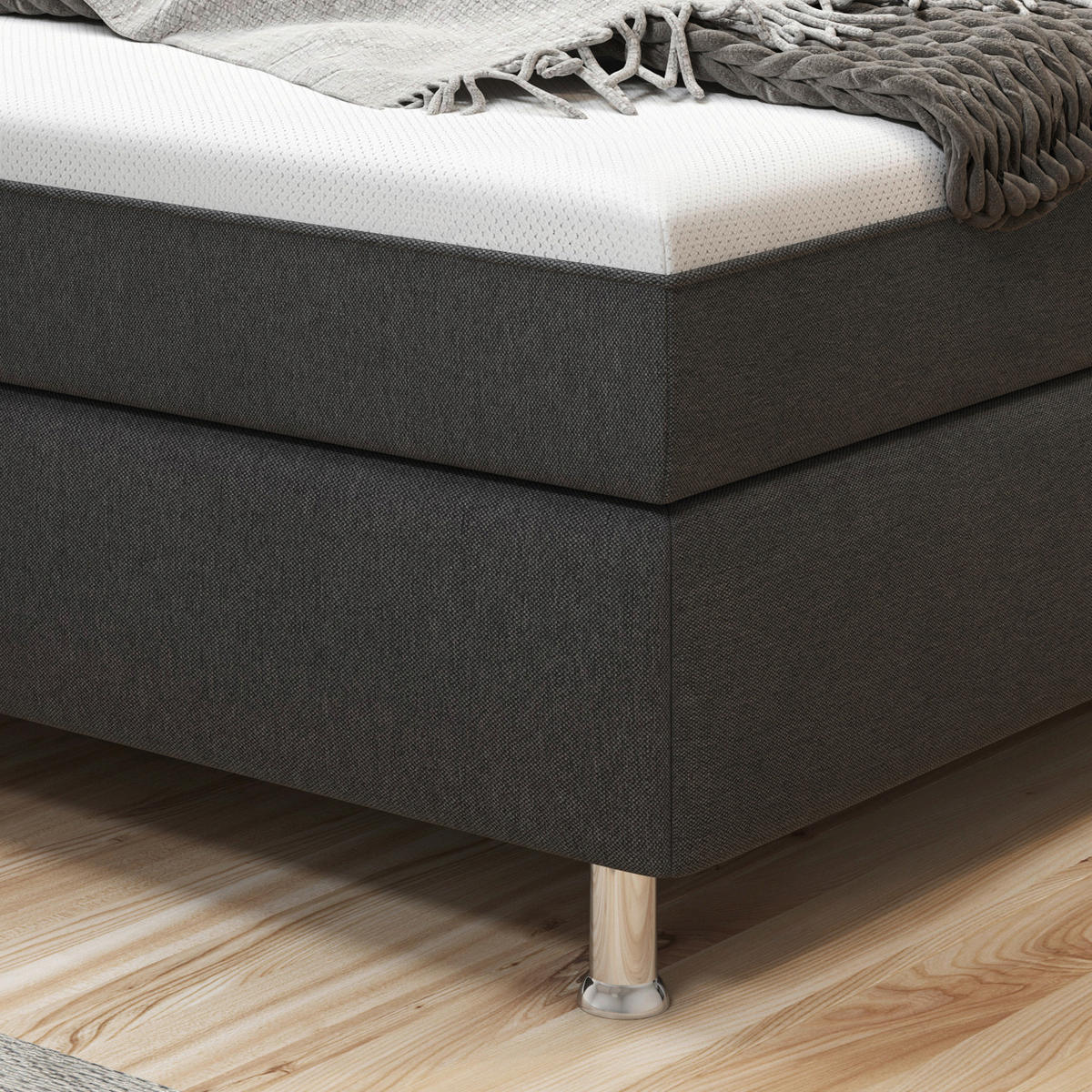 BOXSPRINGBETT 180/200 cm  in Anthrazit  - Anthrazit/Silberfarben, KONVENTIONELL, Textil/Metall (180/200cm) - MID.YOU