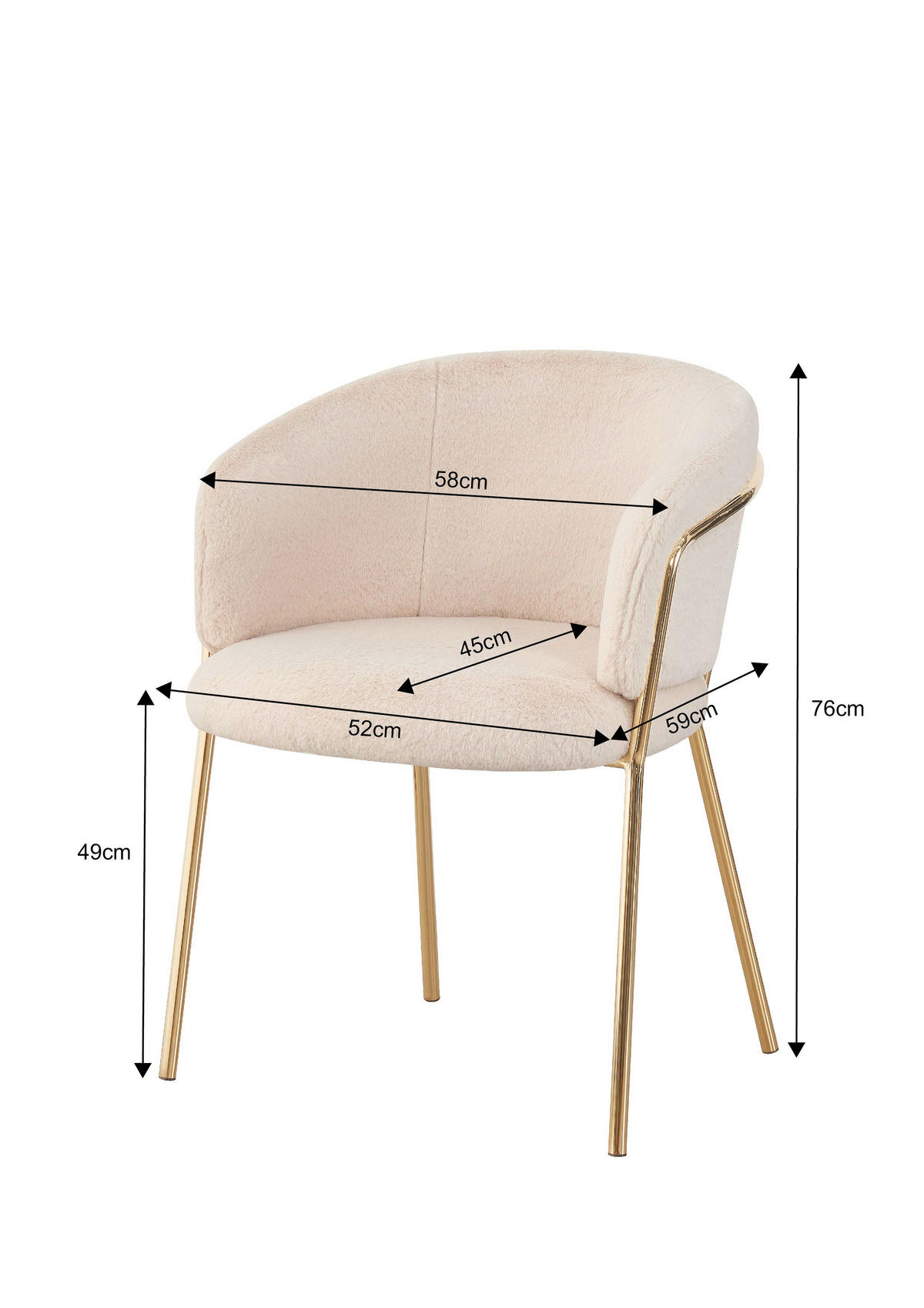 ARMLEHNSTUHL  in Eisen Plüsch  - Beige/Goldfarben, Design, Textil/Metall (58/76/59,5cm) - Novel