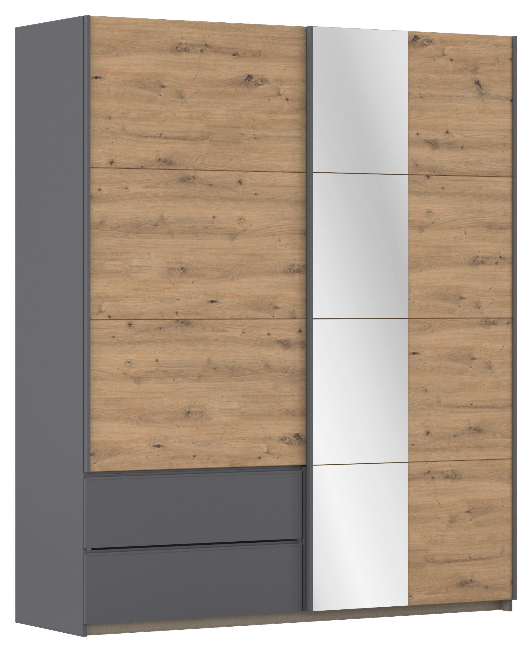 SCHWEBETÜRENSCHRANK in Grau, Eiche Artisan  - Eiche Artisan/Grau, Modern, Holzwerkstoff (175/210/59cm) - Rauch Möbel