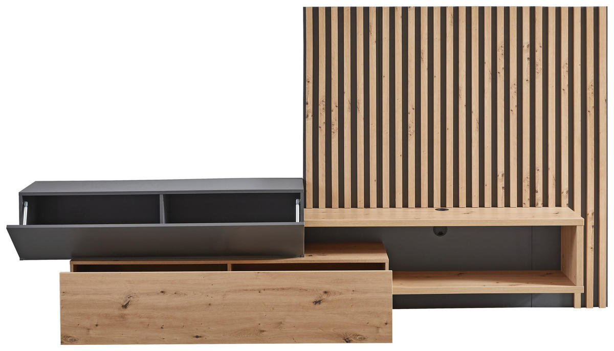 WOHNWAND  in Grau, Eiche Artisan 288,5/152,5/42,5 cm  - Eiche Artisan/Grau, Modern, Holzwerkstoff (288,5/152,5/42,5cm) - Carryhome