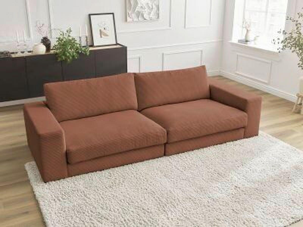 3-SITZER-SOFA LEONARD Cord Orange  - Schwarz/Orange, MODERN, Kunststoff/Textil (234/77/109cm)