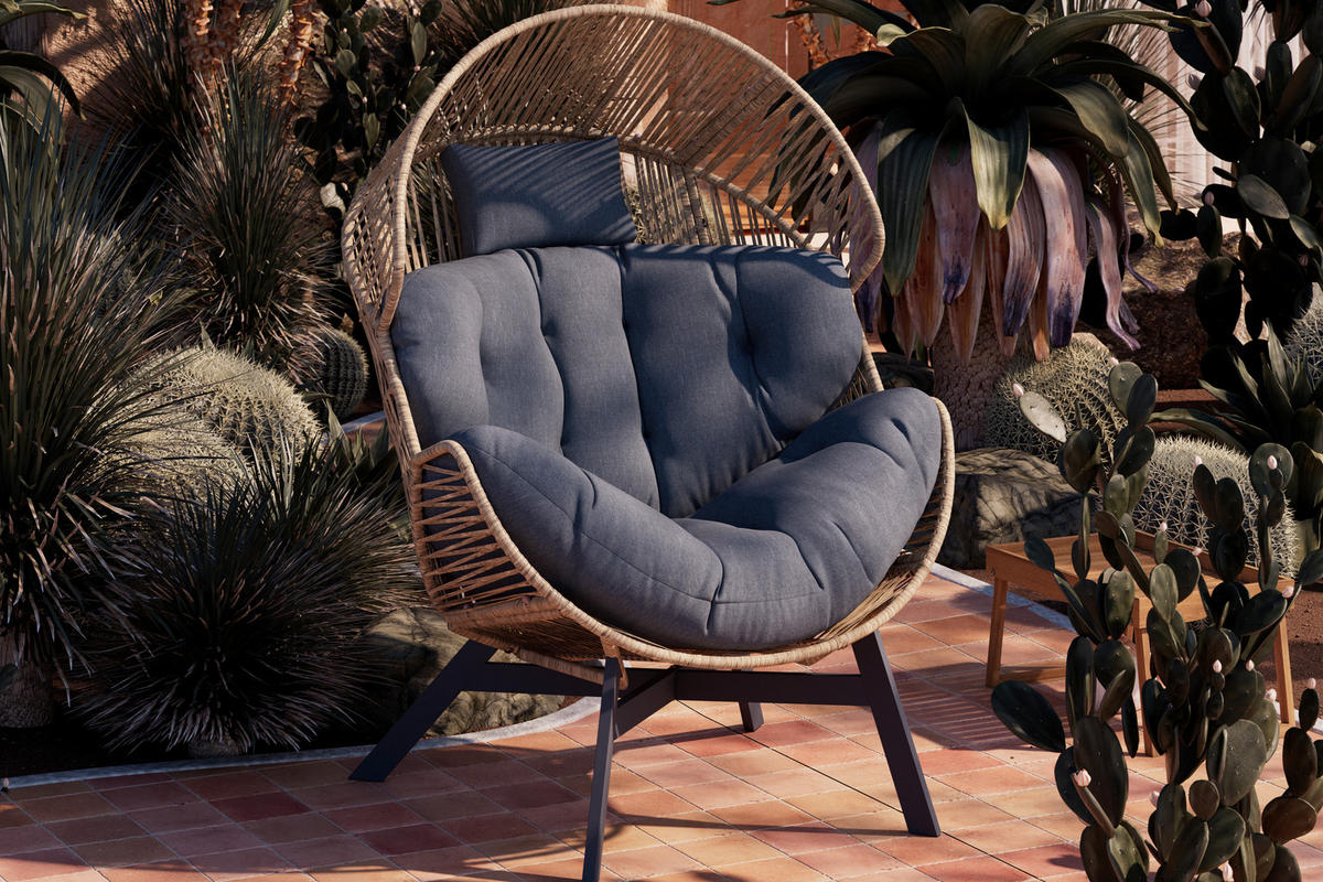 LOUNGESESSEL Grau, Naturfarben, Schwarz Stahl  - Schwarz/Naturfarben, Design, Kunststoff/Textil (101/140/96cm) - Ambia Garden