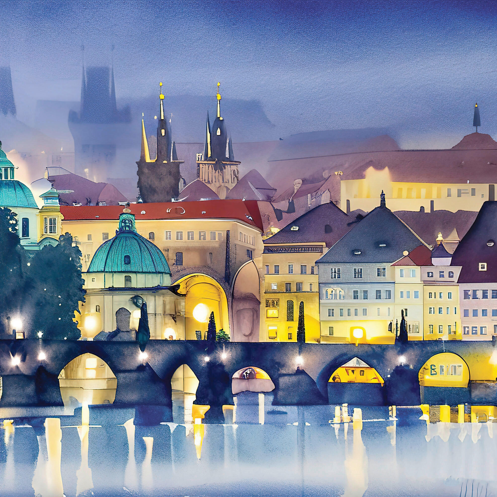 OBRAZ NA PLÁTNĚ PRAHA, města, 55/55/3 cm - vícebarevná, Trend, dřevo/papír (55/55/3cm) - Euroart