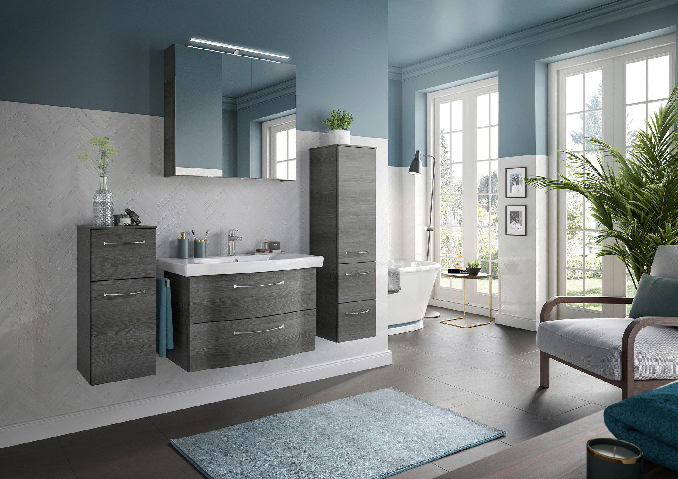 BADEZIMMER 5-teilig in 142 cm - Chromfarben/Graphitfarben, KONVENTIONELL, Glas/Keramik (142cm) - Pelipal