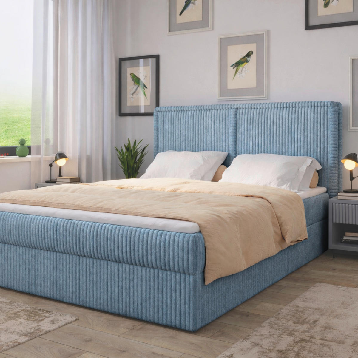 BOXBETT 140/200 cm,  in Blau, Bettkasten, Topper,  - Blau/Schwarz, MODERN, Holz/Kunststoff (140/200cm) - MID.YOU