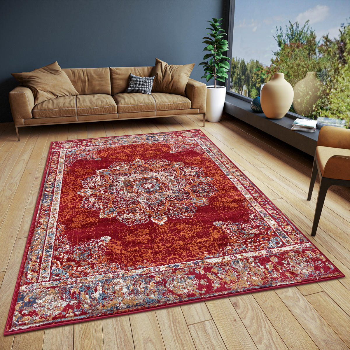 FLACHWEBETEPPICH 140/200 cm Luxor Multicolor, Rot  - Rot/Multicolor, Design, Kunststoff/Textil (140/200cm)