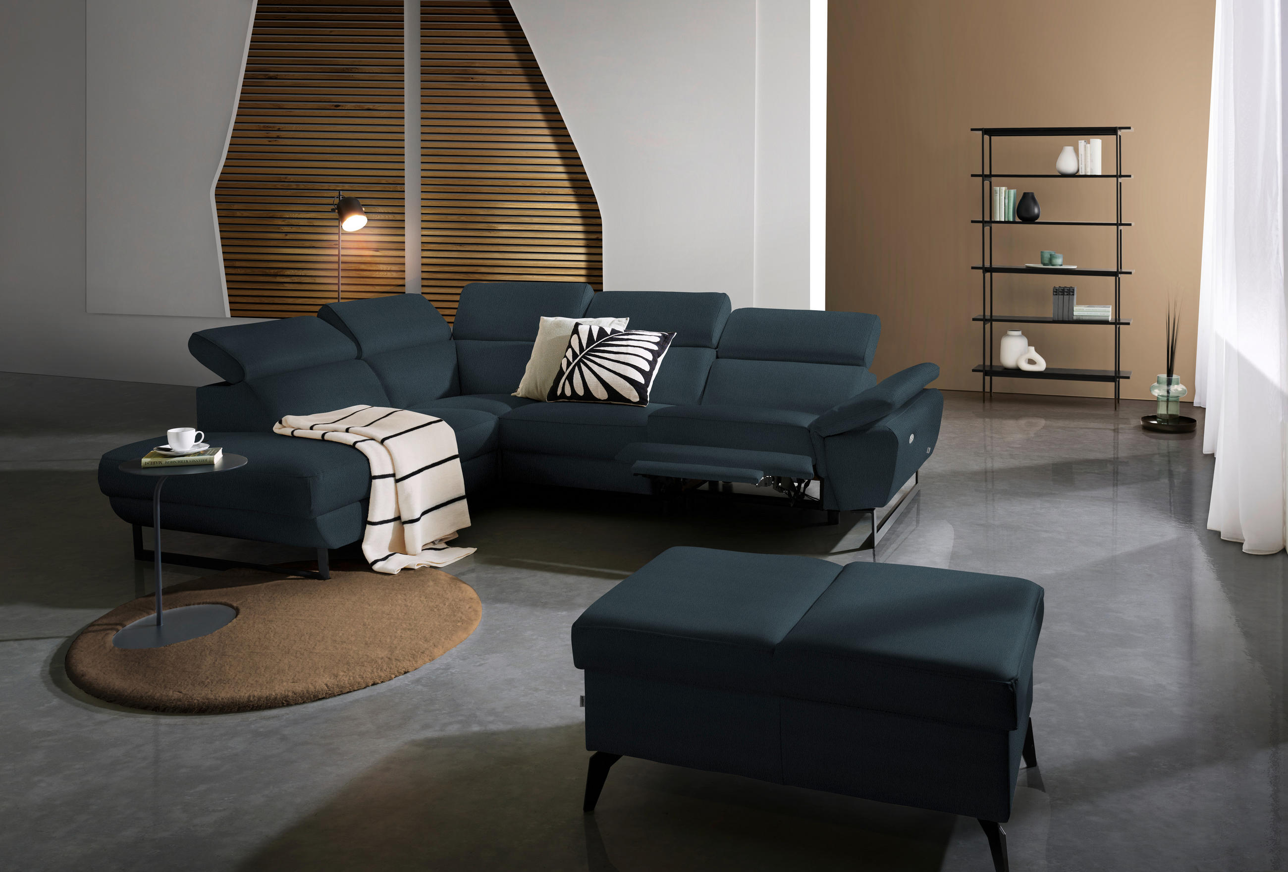 ECKSOFA in Echtleder Dunkelblau  - Schwarz/Dunkelblau, Design, Leder/Metall (225/281cm) - Celina Home