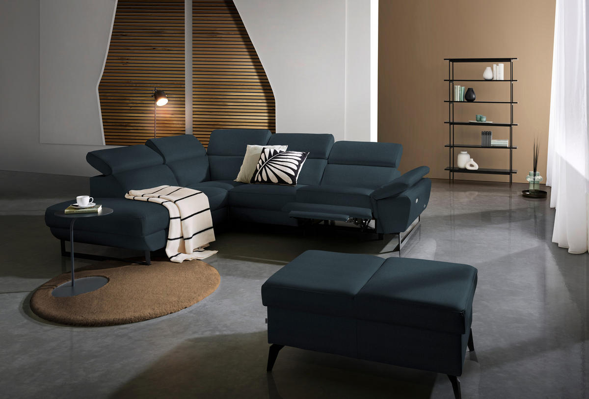 ECKSOFA in Echtleder Dunkelblau  - Schwarz/Dunkelblau, Design, Leder/Metall (225/281cm) - Celina Home