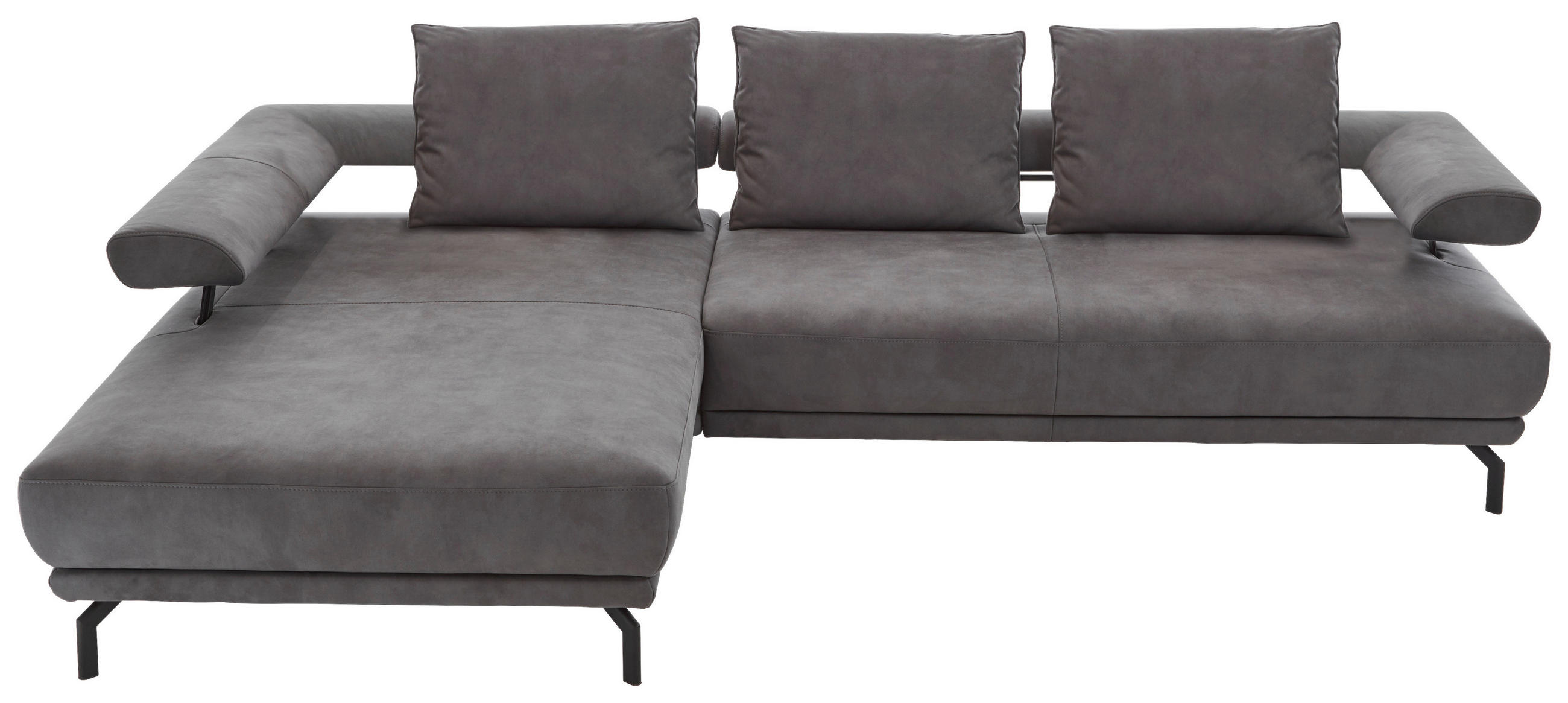 ECKSOFA in Mikrofaser Anthrazit  - Anthrazit/Schwarz, Design, Textil/Metall (224/305cm) - Dieter Knoll