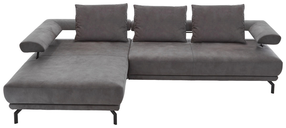 ECKSOFA in Mikrofaser Anthrazit  224/305 cm  - Anthrazit/Schwarz, Design, Textil/Metall (224/305cm) - Dieter Knoll