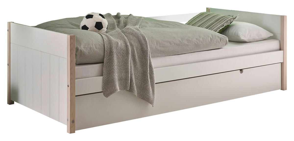 AUSZIEHBETT 90-180/200 cm  in Weiß, Kieferfarben  - Naturfarben/Weiß, KONVENTIONELL, Holz/Holzwerkstoff (90-180/200cm) - Xora