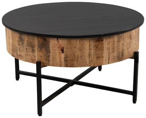 COUCHTISCH Mangoholz massiv 80/80/45 cm rund Naturfarben, Schwarz  - Schwarz/Naturfarben, Trend, Holz/Metall (80/80/45cm) - Boxxx