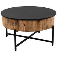 COUCHTISCH Mangoholz massiv 80/80/45 cm rund Naturfarben, Schwarz  - Schwarz/Naturfarben, Trend, Holz/Metall (80/80/45cm) - Boxxx